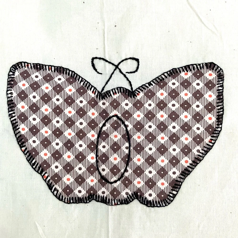 Vintage 30’s feedsack cotton butterfly embroidered quilt square